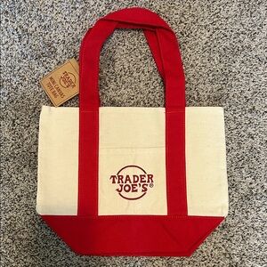 Trader Joe's Red & Cream Canvas Tote Bag